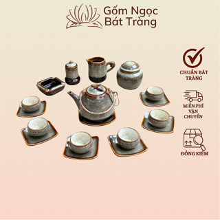 Ấm Chén Pha Chè MEN GẤM, Ấm chén Gốm Sứ Bát Tràng, Ấm chén uống trà, ấm chén tử sa Gốm Ngọc