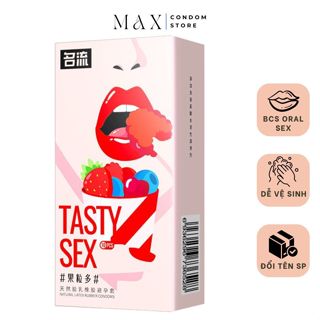 Bao cao su miệng TASTY Oral  hương dâu, bcs siêu mỏng quan hệ bằng miệng an toàn hộp 10 bao