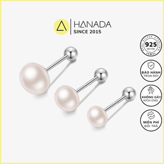 Bông Tai Bạc 925 Ngọc Trai Thật Chuôi Bi Hoa Tai Hột Bẹt Nước Ngọt Sang Trọng HANADA 1360 A18