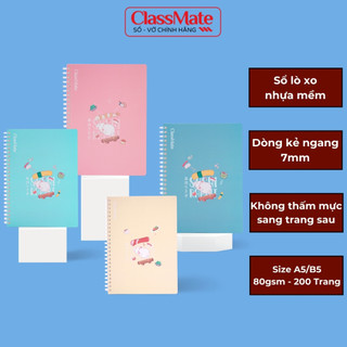  Sổ Lò Xo Nhựa Mềm 200 Trang Tỳ Lên Không Đau Tay Classmate Sổ Tay Ghi Chép Kẻ Ngang 80GSM Khổ A5 B5 Bìa Sushi Viết Bài 