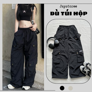 Quần dù TÚI HỘP màu ĐEN/BE dài suông ống rộng túi hộp trơn form nam nữ unisex Jaystoree 🖤 Quần cargo pants vải gió nhăn