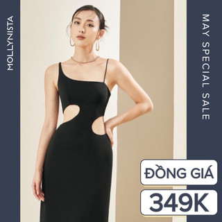 MOLLYNISTA (CHÍNH HÃNG) Đầm thiết kế Dollia đen cut out 2 cua tròn quyến rũ tôn dáng cao cấp đi chơi đi tiệc gợi cảm
