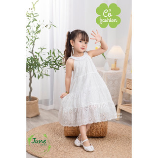 Váy Đầm bé gái thô thêu trắng siêu sang xinh cho bé