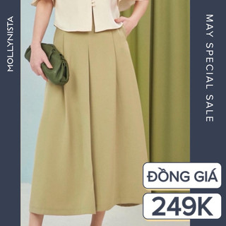 MOLLYNISTA (CHÍNH HÃNG) Quần thiết kế Bloom suông xếp ly bung ống rộng đơn giản nữ tính cao cấp đi chơi đi tiệc công sở