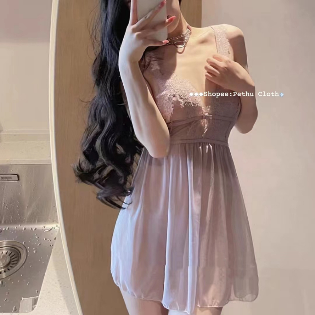 （Giao hàng bảo mật）🤞Đồ ngủ sexy nữ💖Đầm Ngủ cao cấp hai dây ren phối+quần lót cho 40-65kg ---001