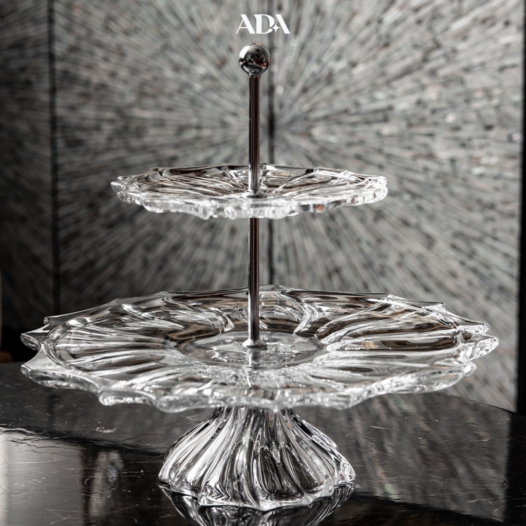 Đĩa 2 tầng có chân Plantica Trắng Aurum