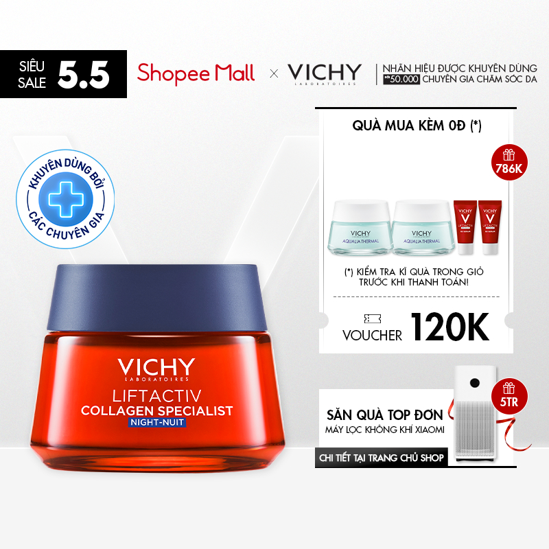 Kem dưỡng sáng da,mờ thâm nám ban đêm Vichy Liftactiv Collagen Specialist Night 50ml