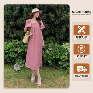 Đầm Suông Maxi Michi House Váy Hồng Xuông Đi Biển Dáng Dài Qua Gối Bồng Bềnh Basic Freesize Bầu Mặc Xinh V631