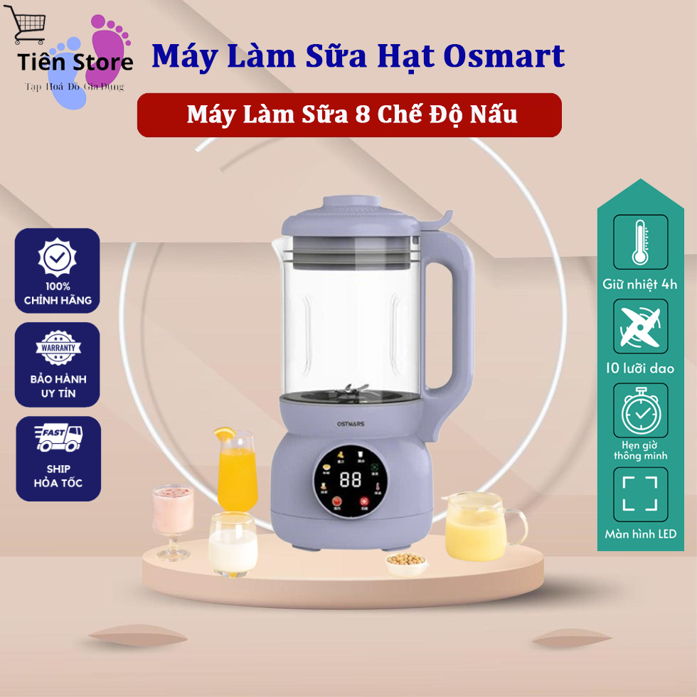 Máy Làm Sữa Hạt OSTMARS Cối Thuỷ Tinh Đa Chức Năng Nấu Dung Tích 1100ml Lưỡi Dao 10 Cánh Chính Hãng