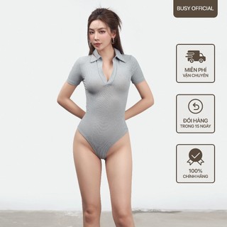 Áo Ngắn Tay Cổ Đức Nữ Bodysuit BUSY Thun Tăm Giấy Co Giãn Ôm Sát NT24B