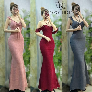 D651 - Đầm Body Đuôi Cá Tay Cánh Tiên Cột Nơ V1 - Ngọc Lucie