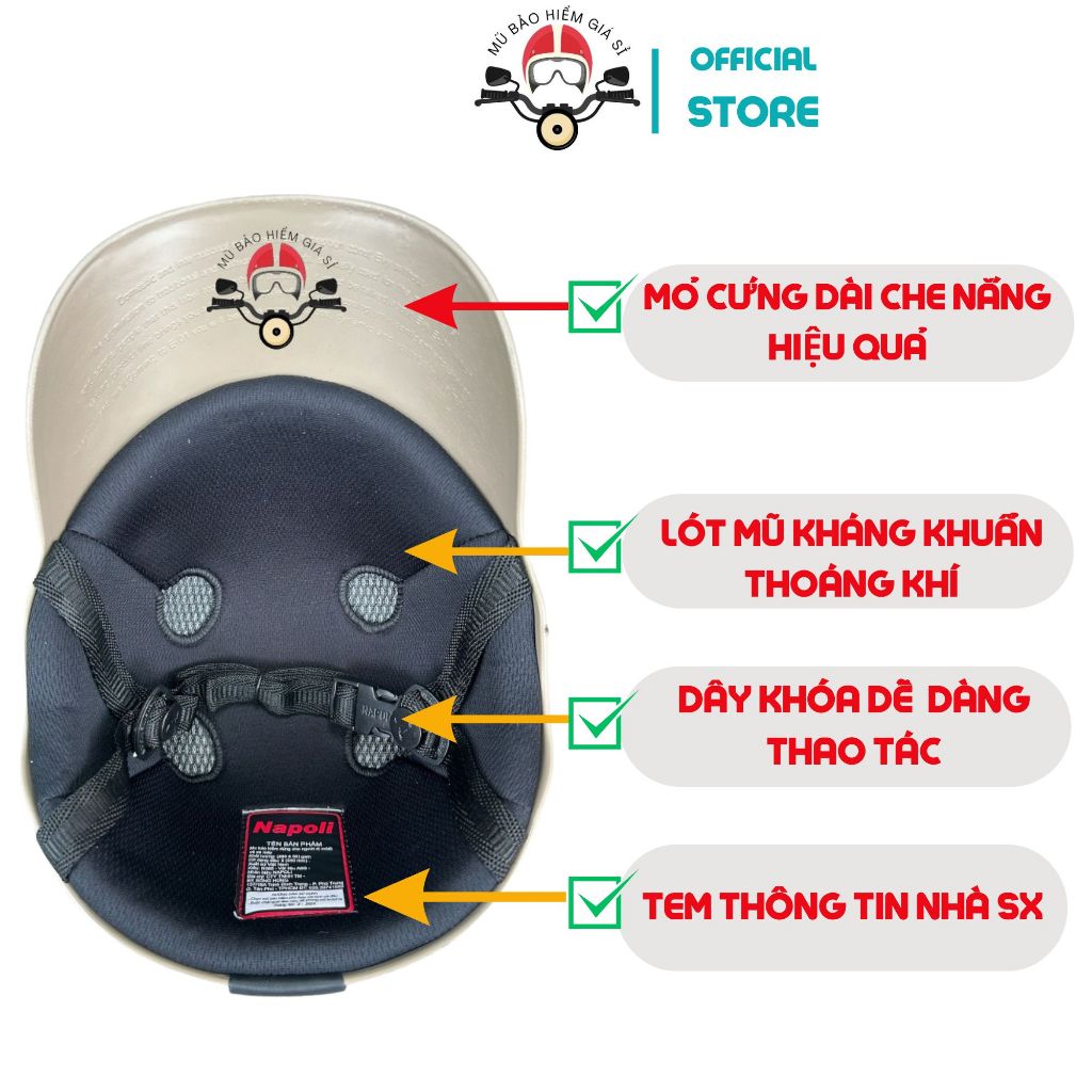 Mũ Bảo Hiểm 1/2 NAPOLI - N088 Nón Kết Trẻ Trung - FREESIZE 54-58cm - Dùng cho người đi moto, xe máy