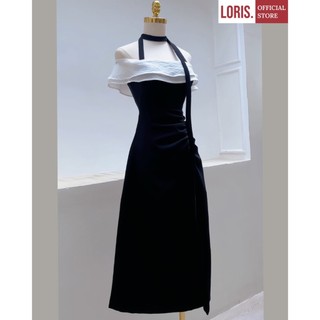 Koris dress - Đầm trễ vai bèo xẻ tà, đầm đen dáng dài đi tiệc