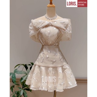 LORIS - Elly Dress, Đầm trễ vai hoạ tiết đuôi bèo dễ thương