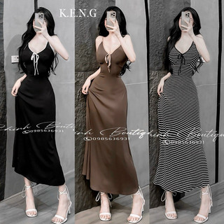 Đầm body maxi 2 dây kẻ xinh đi chơi đi biển a24