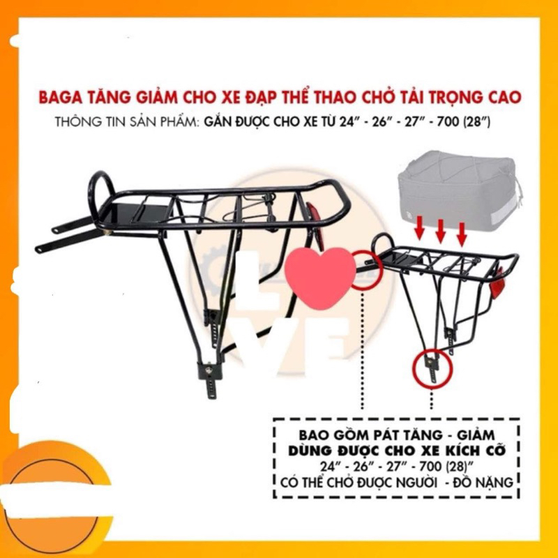 Baga thép chở tải trọng cao đa năng cho xe đạp thể thao -Dùng được cho xe kích cỡ từ 24"-26"-27"-700 ( 28")