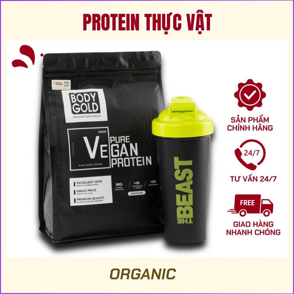 Whey Vegan Protein- Sữa Thực Vật  Tăng cân Tăng cơ Body Gold Túi 1kg