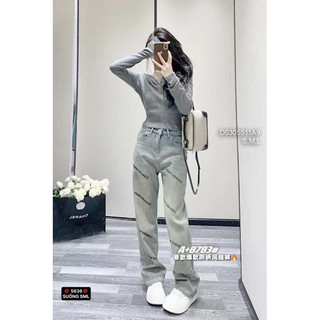 Quần jean dài ống suông lưng cao 0524 thaotranshop90