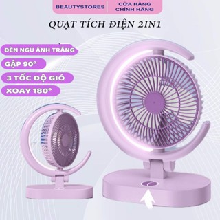 Quạt Để Bàn Tích Điện Mini 4 Cấp Độ Gió, Động Cơ Không Tiếng Ồn Với Mức Pin Khủng Tích Hợp Đèn Ngủ Hiện Đại