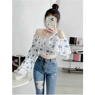 Áo Kiểu Croprop Trễ Vai Tay Dài Rộng Xinh Xắn Shop Tiến Linh