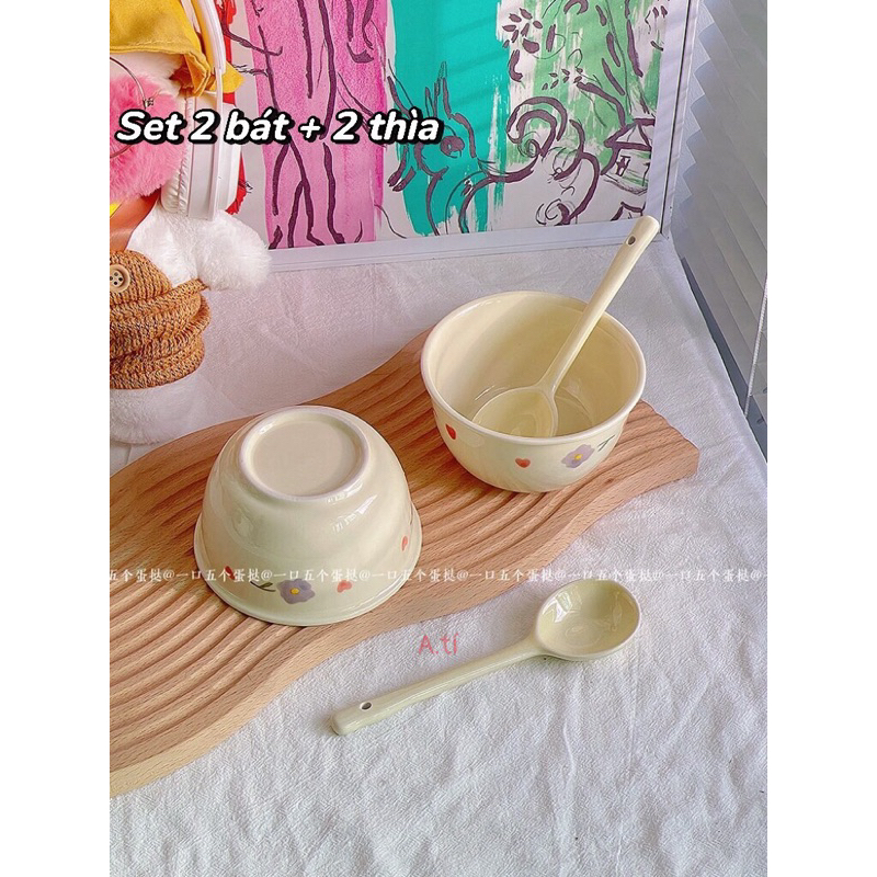 Set Bát Kèm Thìa Hình Hoa