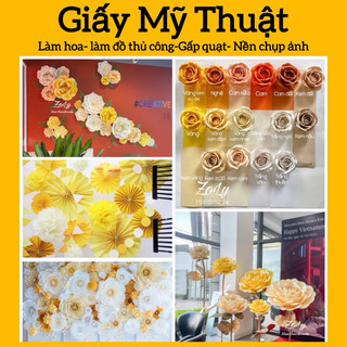 Giấy mỹ thuật A0 gấp quạt làm hoa backdrop, hoa khổng lồ màu vàng kem