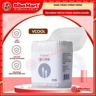 Tăm Bông Trẻ Em Kháng Khuẩn V-Cool - Ngoáy Tai/Mũi - Hộp 200 Que Lõi Giấy