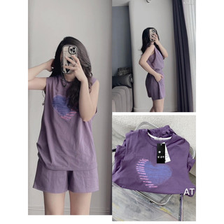 Bộ Tanktop hình tim 2 màu hồng tím ảnh thật