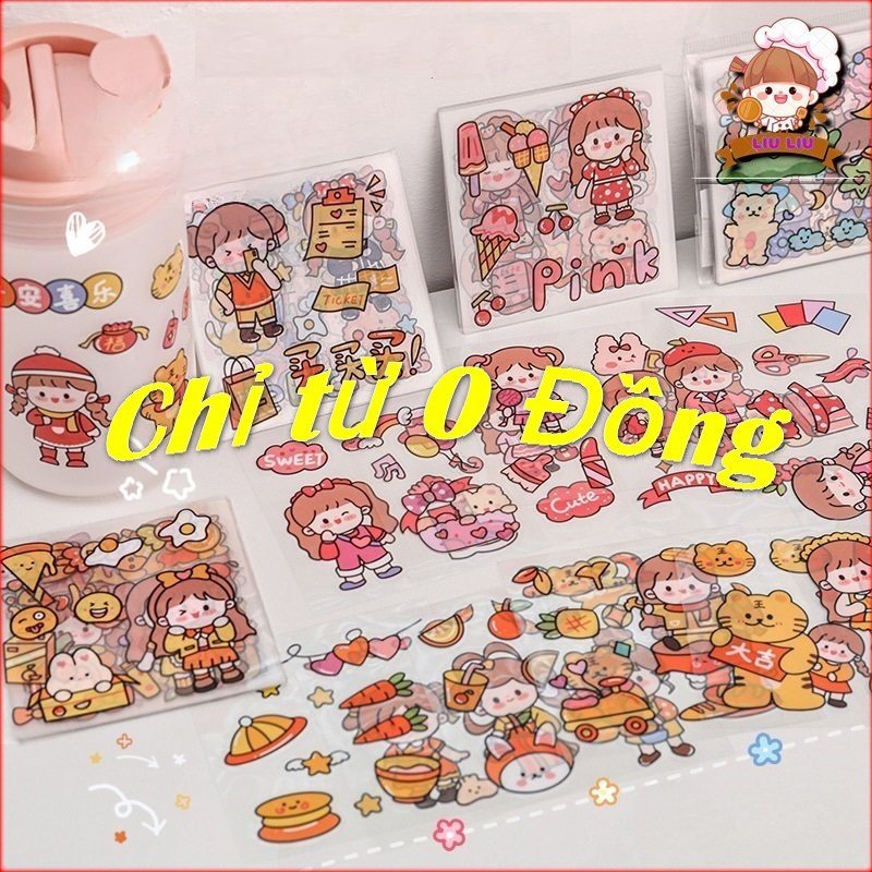 1 miếng dán sticker trong suốt trang trí bàn học laptop, bình nước hoạt hình dễ thương đa dạng ( 1 miếng vuông 8x8 ) | BigBuy360 - bigbuy360.vn