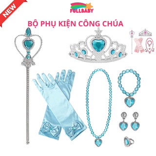 Phụ kiện công chúa, vương miện, đũa, vòng cổ vòng tay hoa tai hóa trang công chúa Elsa cho bé gái dễ thương Fullbaby
