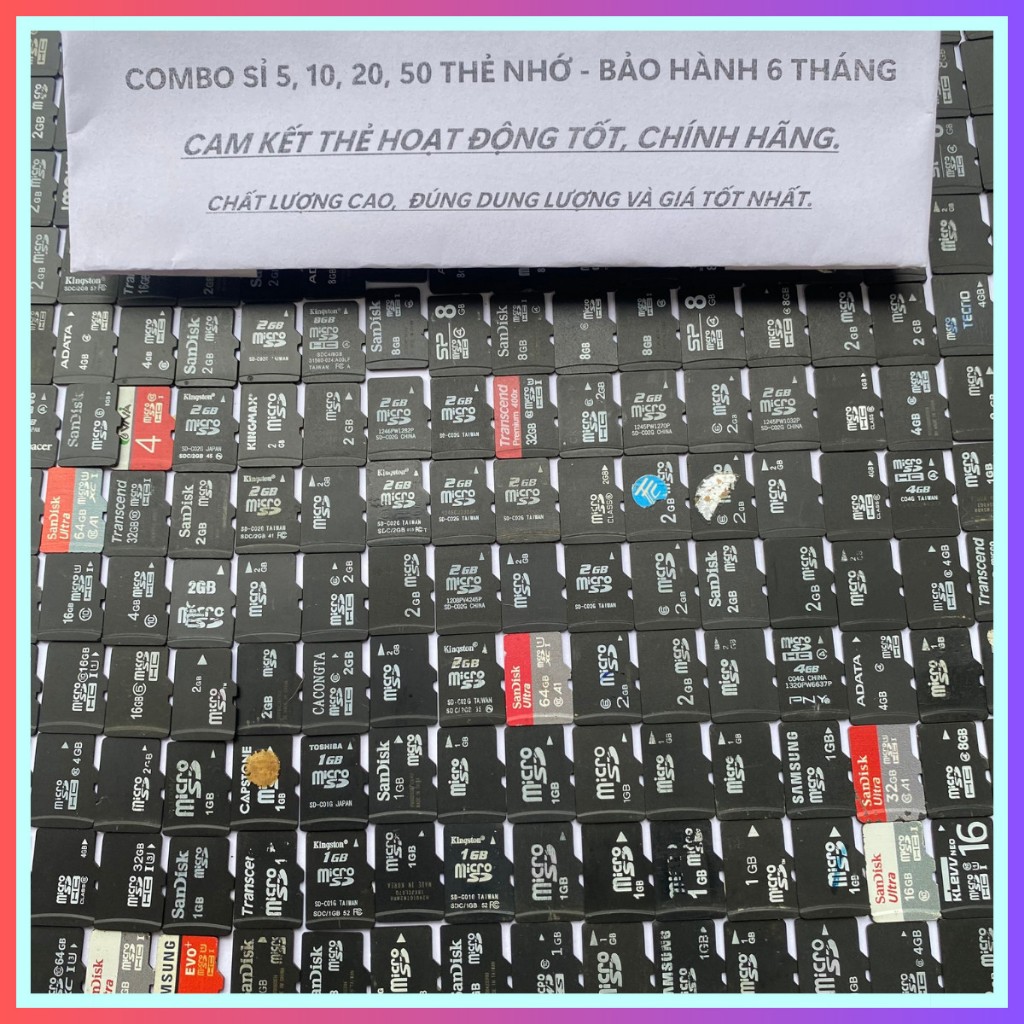 COMBO sỉ 10, 20, 30, thẻ nhớ bóc máy 1Gb, 2Gb, 4Gb, ́8Gb, 16Gb class10 chất lượng cao, chính hãng, đúng dung lượng.