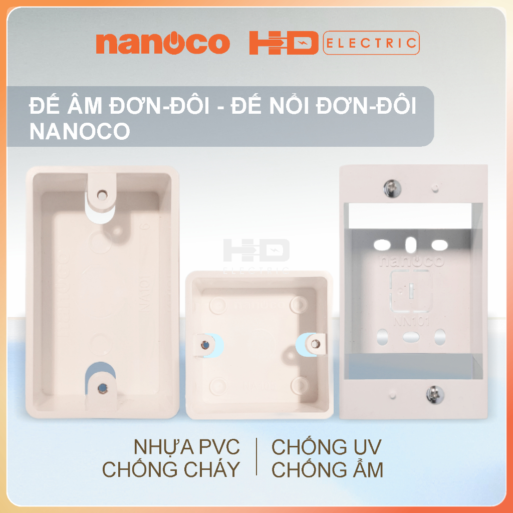 Đế Âm Nổi Nanoco nhựa PVC chống cháy dùng với mặt các hãng Panasonic Schneider Sino