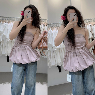 Áo quây xếp li ngực dáng peplum chất đũi su hàng quảng châu 3532