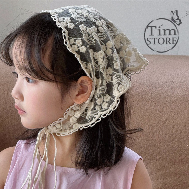 Băng đô khăn bandana ren thêu cho bé gái dễ thương TÍM STORE turban phong cách hàn