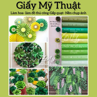Giấy mỹ thuật A0 gấp quạt làm hoa backdrop, hoa khổng lồ màu xanh lá