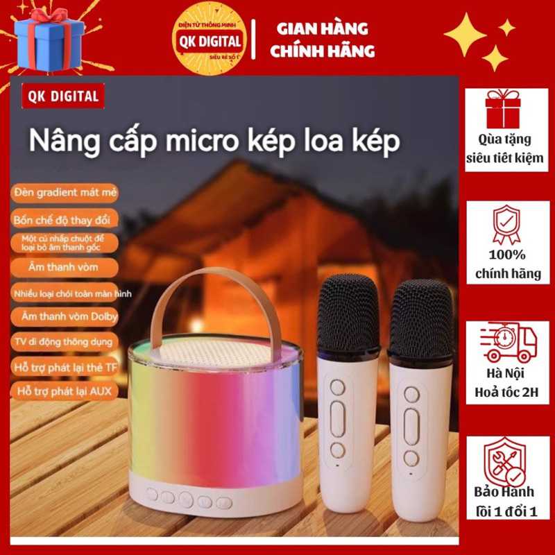 Loa Karaoke Bluetooth Mini Tặng Kèm 2 Mic Hát, Loa Hát Âm Thanh Hay Bass Chuẩn Có Thể Thay Đổi Giọng, Nhỏ Gọn Dễ Sử Dụng