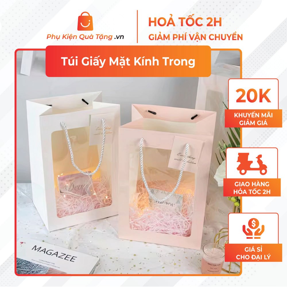 [Giá Rẻ] Túi Giấy Mặt Kính Trong Suốt Đựng Hoa, Đựng Quà Chất Lượng Tốt