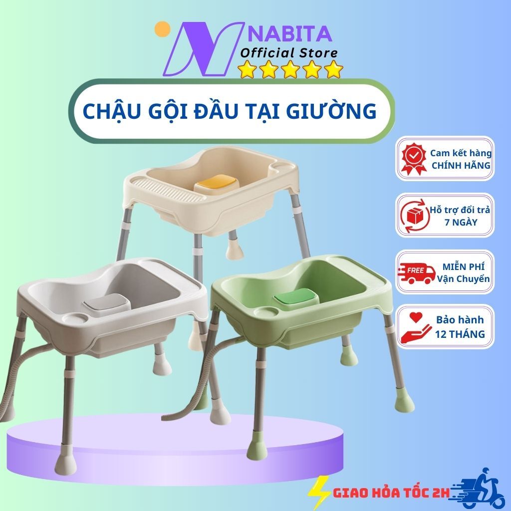 Chậu Gội Đầu Tại Giường, Cho Người Già ,Bệnh Nhân Và Bà Bầu Có Đệm, Có Vòi Thoát Nước, Có Chân Điều Chỉnh- NABITA