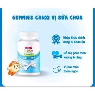 neo kids Gummies canxi vị sữa chua.bổ sung canxi,D3,k2 giúp con cao lớn mỗi ngày.phát triển xương và răng.hộp 60 viên
