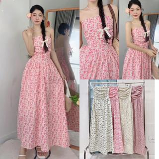  Đầm hoa nhí cup ngực bo chun lưng dáng dài maxi dành cho mùa hè đi biển cực xinh