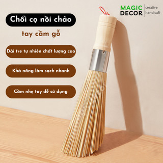 Chổi tre cọ rửa nồi chảo cán gỗ dùng cho nhà bếp thân thiện với môi trường - Magichomedecor