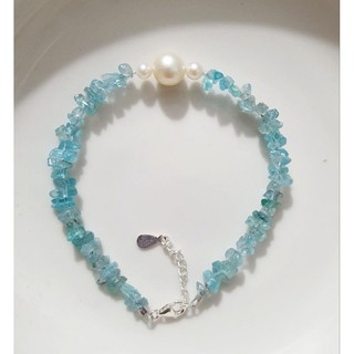 Vòng tay Aquamarine thô, Trai mặn phối Aquamarine thô