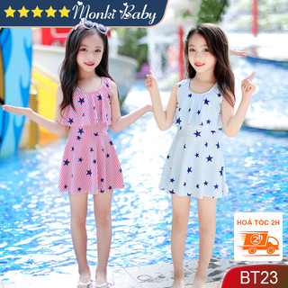 Đồ bơi cho bé gái loại đẹp, áo tắm dáng váy nhẹ nhàng nữ tính, quần đùi rời kín đáo dễ mặc, chất thun bơi mịn đẹp | BT23