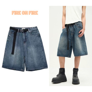 Quần Baggy Jean Short Phối Màu xanh blue sáng thắt lưng đai