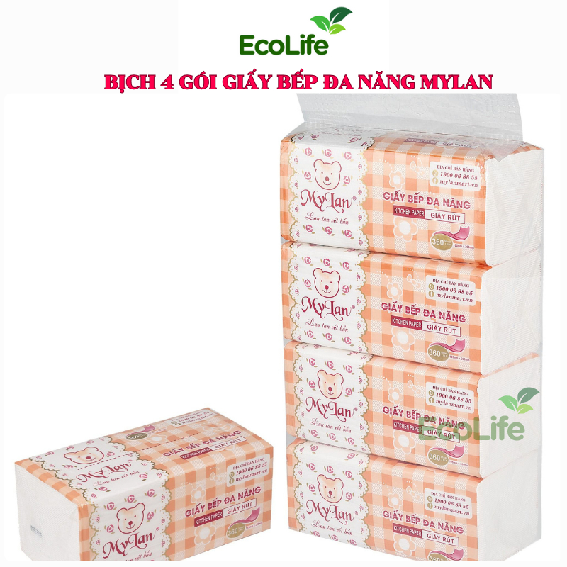 Giấy rút nhà bếp combo 4 gói MYLAN, khăn giấy lau nhà bếp đa năng Mylan cao cấp 2 lớp