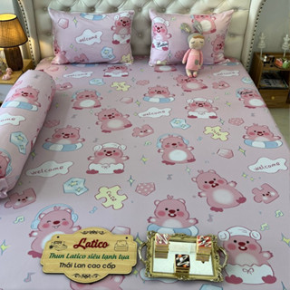 Mẫu Hoạt hình. Bộ ga giường thun Latico siêu lạnh Lụa (áo gối ôm khoá kéo)