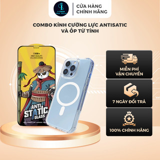 Combo kính cường lực ip ANTISATIC  chống ánh sáng xanh, Ốp lưng từ tính hỗ trợ sạc không dây