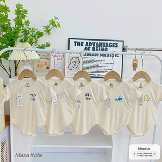 Bodysuit body chip cộc cho bé trai bé gái sơ sinh từ 0-9 tháng chất tăm lạnh co dãn 4 chiều thấm hút mồ hôi nền kem