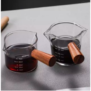 Cốc Đong Cà Phê Tay Cầm Gỗ, Cốc Thủy Tinh Cán Gỗ 100ml Có Vạch Chia Chất Liệu Thủy Tinh Thiết Kế Đẹp Mắt  Sáng Tạo