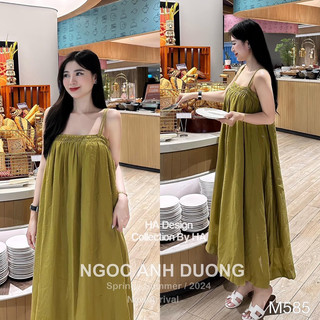 Váy maxi 2 dây dáng suông chun ngực chất thô đũi, hàng thiết kế (ảnh thật)